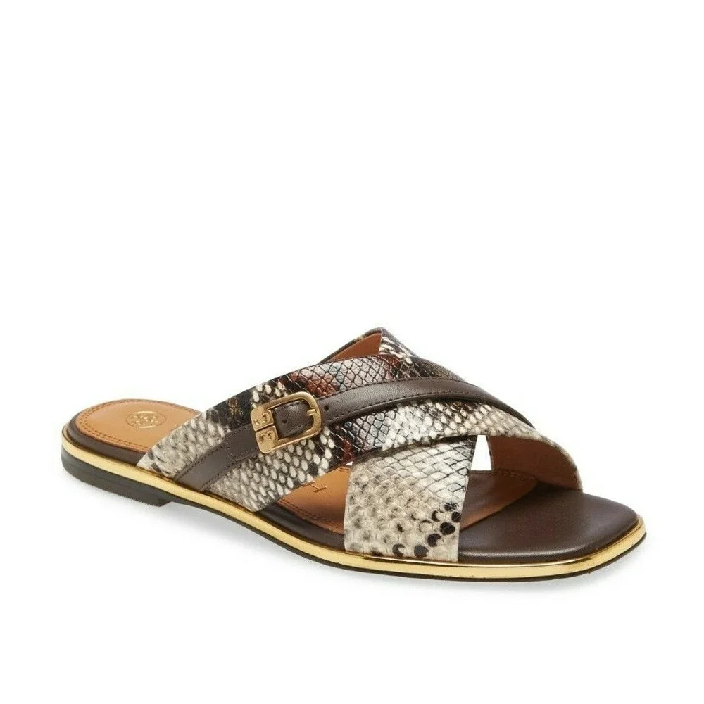 NWOB Tory Burch Delaney Embossed Snake Leather Sandal Slide Aspen Multi 10 $268